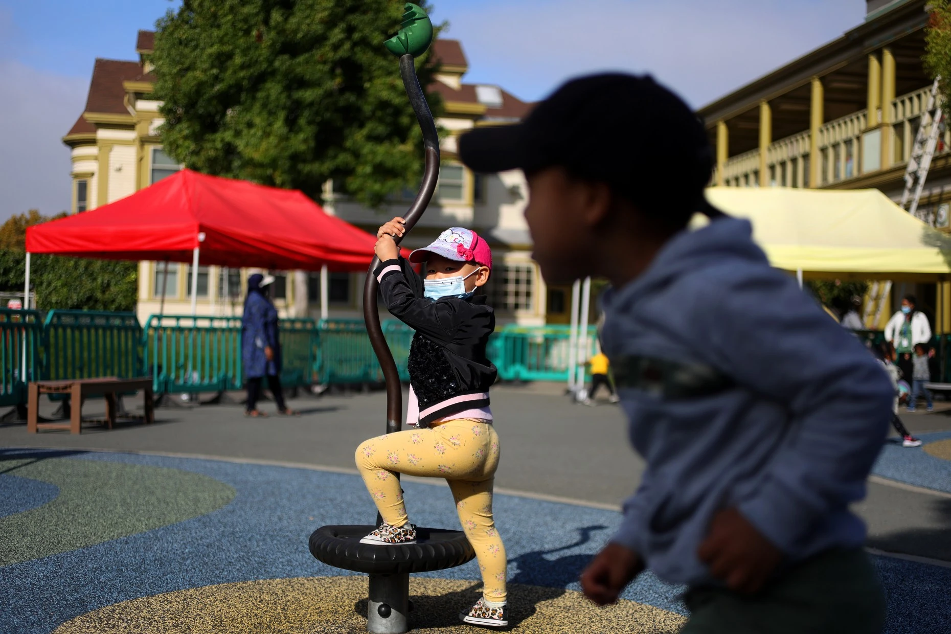 Preschool students participate in recreational activities at Saint Vincent's Day Home on Tuesday, October 11, 2022 in Oakland, Calif.  The home was founded by the Sisters of the Holy Family in 1911 and offers educational classes, childcare and other services for low-income families.  (Aric Crabb/Bay Area News Group)
